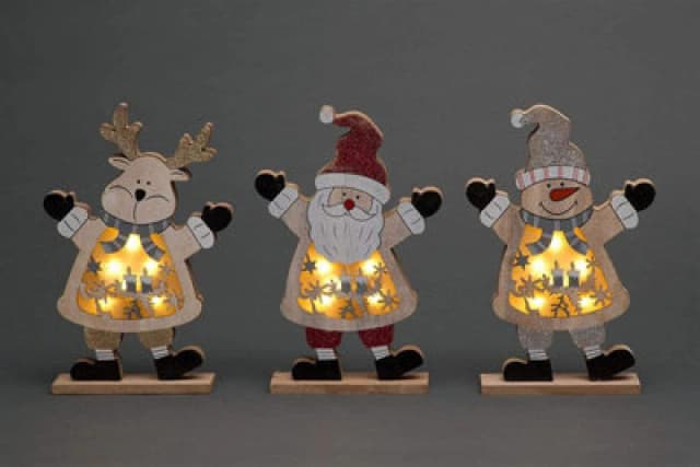 Shatchi LED Wooden Christmas Santa Snowman Reindeer Xmas Home Indoor Table Decorations Ornaments Centrepiece, 27cm, Wood Multi