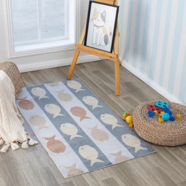 Livabliss Kids Machine Washable Beige/grey/orange Bedroom Aquafiesta Area Rug 80 X 150 Cm - Easy Care, Soft & Safe Rug For Kids Spaces