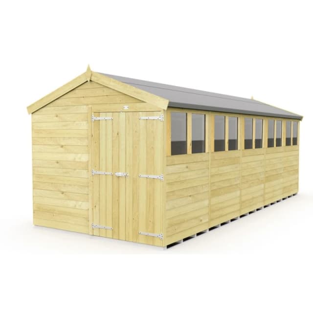 Buttercup Farm 8 x 20 Feet Apex Shed - Double Door W/ Windows - L592 x W231 x H217cm in Brown Brown Unisex
