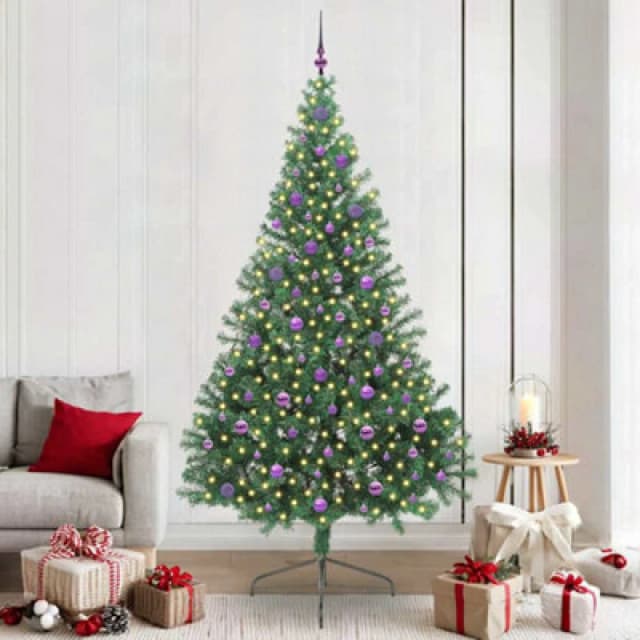 vidaXL Artificial Pre-lit Christmas Tree with Lilac Balls Green 240cm PVC, Green 3397043