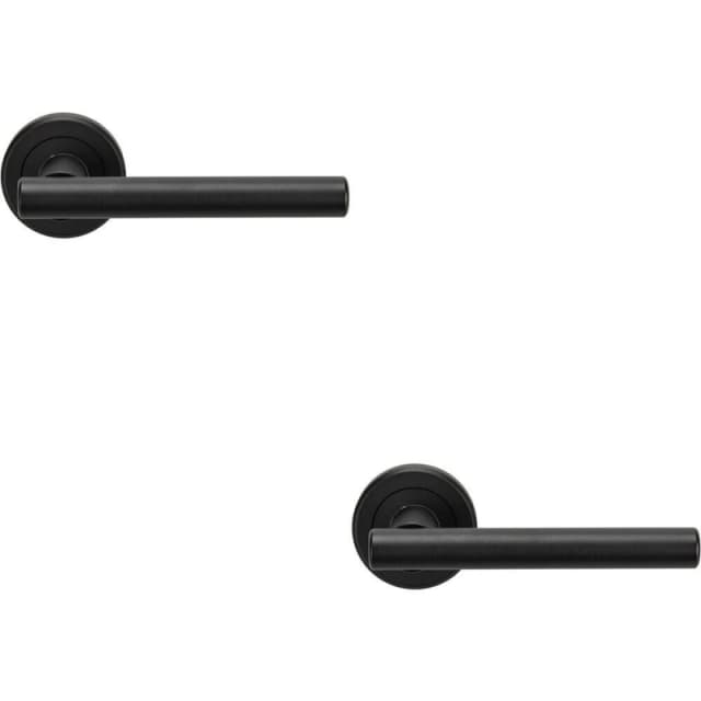 Loops 2x PAIR Straight T Bar Handle on Round Rose Concealed Fix Matt Black Finish Black