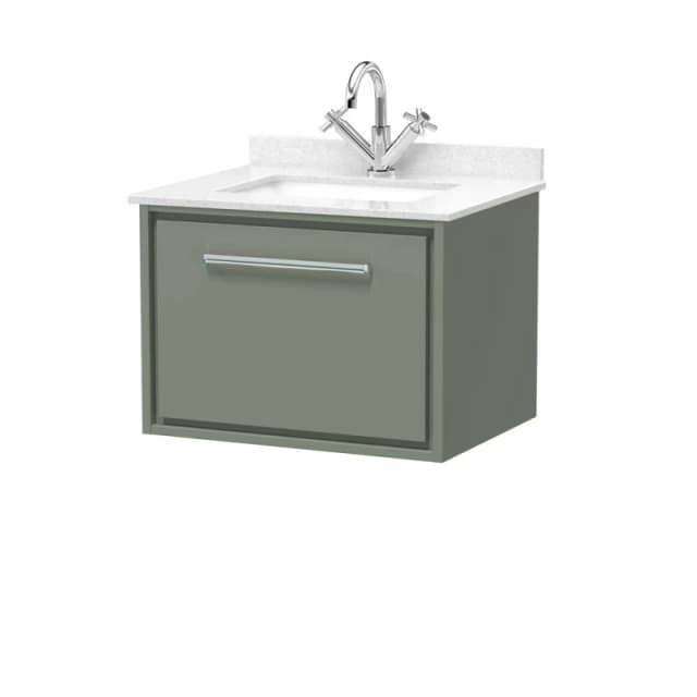 Balterley 600mm Wall Hung Single Drawer with Marble Worktop Basin - Fern Green Green Unisex