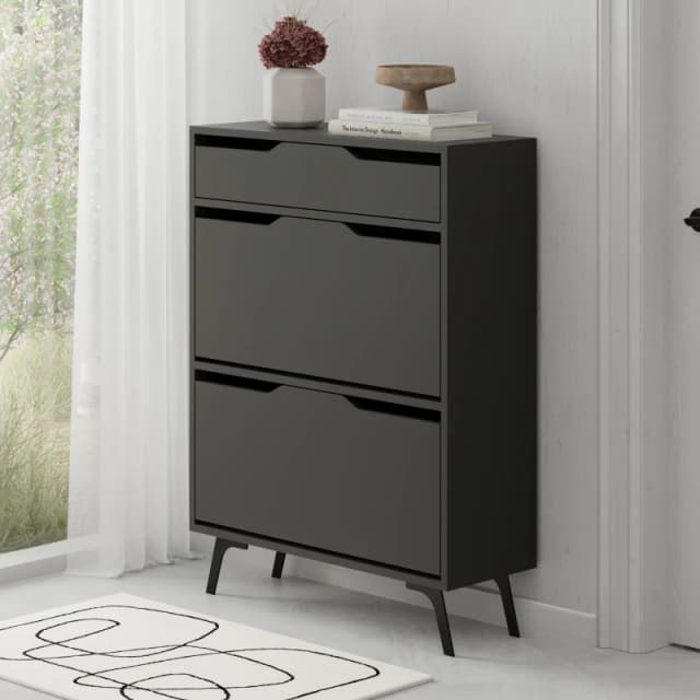 Decortie 'Asta' Modern Shoe Cabinet with 2 Doors & Drawer 81.6x110cm in Dark Grey Size: 2 Pack Dark Grey Unisex 2 Pack