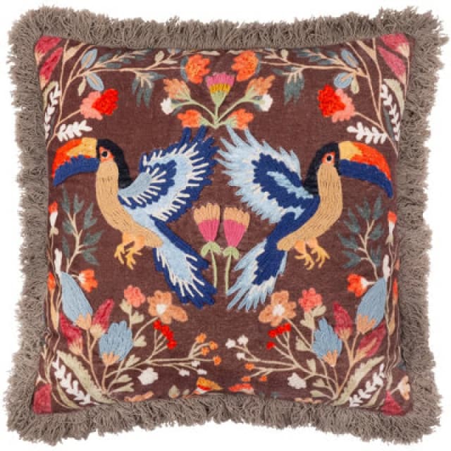 Wylder Mirrored Toucan Embroidered Polyester Filled Cushion