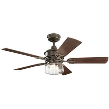 Kichler Lyndon Patio 5 Blade 132cm Ceiling Fan with LED Light Olde Bronze Remote Control - Elstead