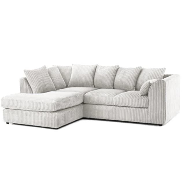 Furnishings For Less UK Luxor Jumbo Cord 4 Seater Corner Sofa Silver Left Hand Facing