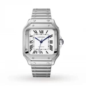 Santos De Cartier Watch Medium Model, Automatic Movement, Steel, Interchangeable Metal And Leather Bracelets