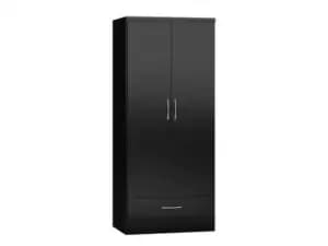 Seconique Nevada Black High Gloss 2 Door 1 Drawer Wardrobe