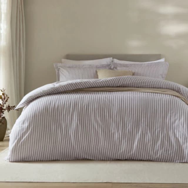 Yard Hebden Striped Cotton Duvet Cover Set, Mauve, Single
