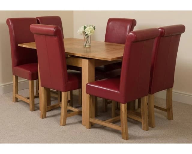Thats Furniture Richmond 90-150cm Oak Extending Dining Table + 6 Washington Leather Chairs in Red Red Unisex