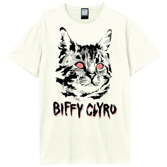 Amplified Amplified Men Black Cat Biffy Clyro T-Shirt in White Size: X-Small White XS Male 5063574151801