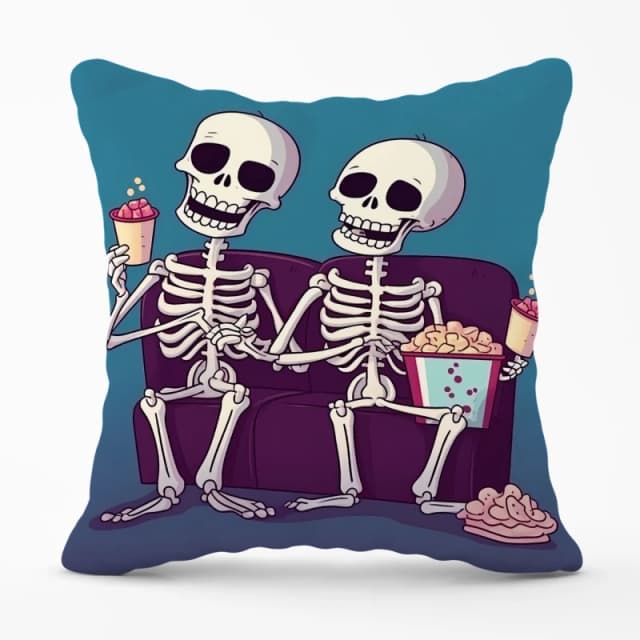 Warren Reed - Designer Skeletons At The Cinema Cushions Size: 45cm x 45cm Multicolor Unisex 45cm x 45 cm
