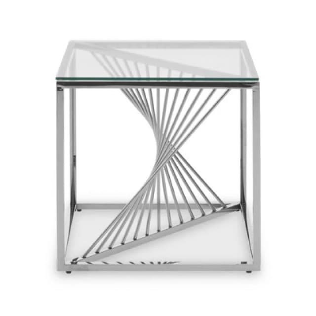 Orsina End Table With Silver Finish Frame, Modern Side Table With Glass Top, Staircase Hallway End Table For Home