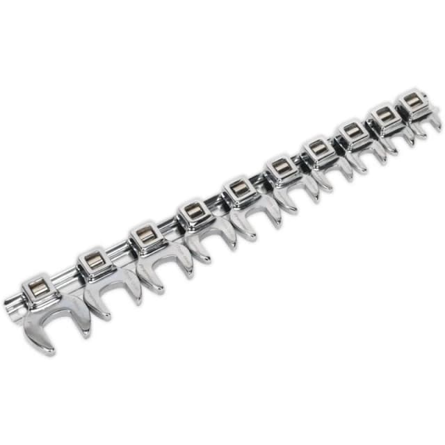 Loops 10pc Open Ended Crows Foot Nut Spanner Socket Set - 3/8" Square Drive Ratchet Multi