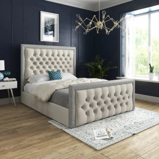 DS Living Cheltenham Glitter & Cream Velvet Upholstered Bed Frame Size: Single Cream Unisex Single