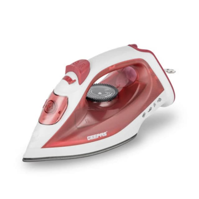 Geepas Steam Iron 1800W Non-Stick Soleplate Dry/Steam Iron Adjustable Temperature Light Red