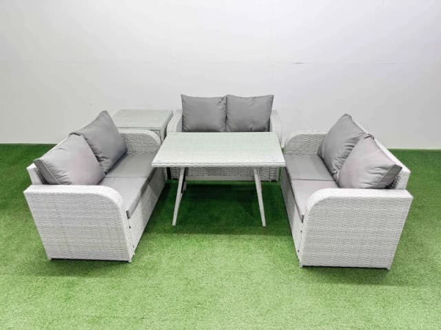 Fimous 6-seater Patio Rectangular Table Love Sofa Set with Side Table in Light Grey Light Grey Unisex