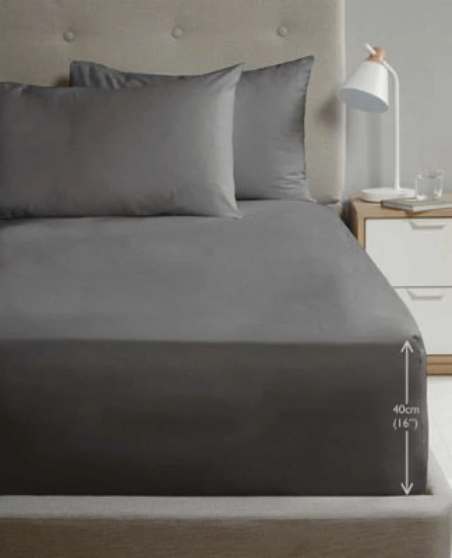 RAPPORT HOME Rapport Home - Rapport Luxury Super Soft Percale Plain 16' Deep Fitted Sheet Single Charcoal Fitted Sheet 5027491235778