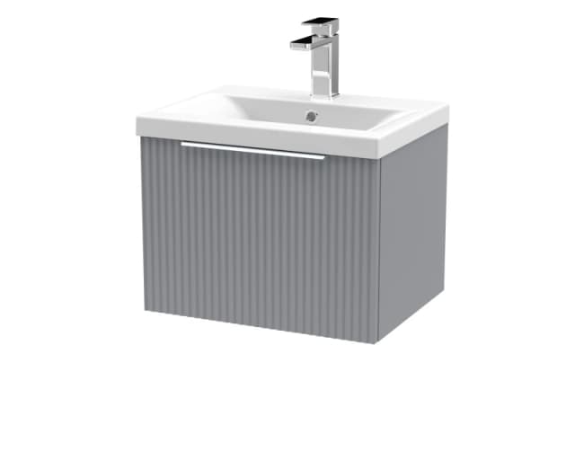 Balterley Fluted Wall Hung 1 Drawer Vanity Basin Unit & Basin 500mm - Satin Grey Grey Unisex