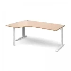 TR10 left hand ergonomic desk 1800mm - white frame and beech top