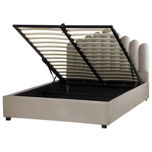 Beliani Ottoman Bed Velvet Vincennes 160 X 200 Cm (Eu King Size) Taupe