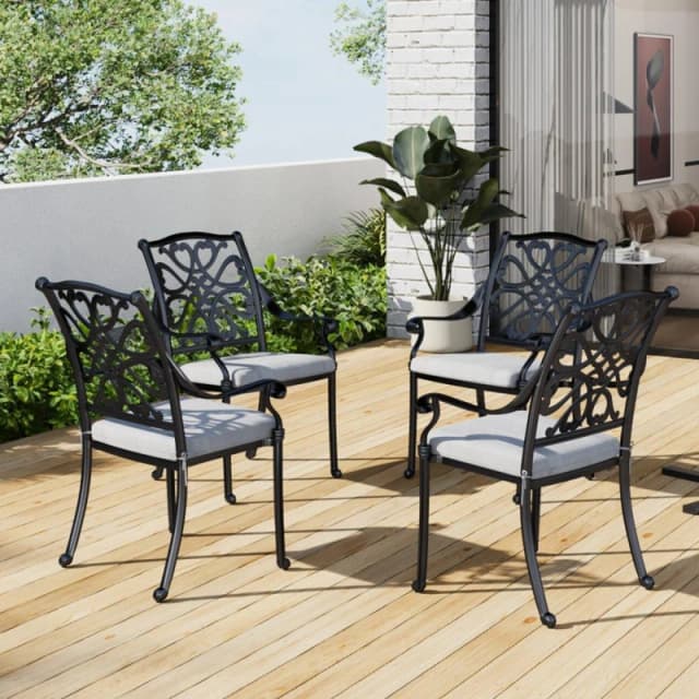 Breeins 4Pcs Aluminum Patio Dining Armchair with Cushion Blackgrey unisex One size