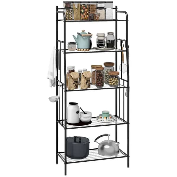 HOMCOM 5-Tier Kitchen Storage Unit - Microwave Stand with Open Shelves and Hooks TJ Hughes 5056725535964