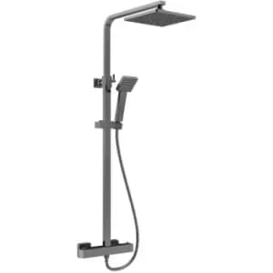 Brushed Gunmetal Thermostatic Shower Bar Valve and Rigid Riser Shower Kit with Square Head- JTY786 - Brushed Gun Metal - Nuie