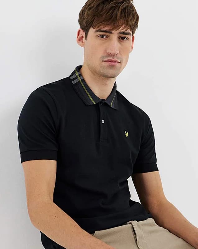 Lyle & Scott Lyle & Scott Tartan Collar Polo Shirt JET Black - Lyle & Scott - Size: XL JET Black Male XL LC04403