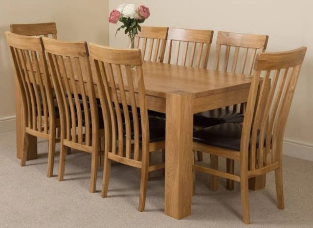 Thats Furniture Kuba 180 x 90cm Chunky Oak Dining Table & 8 Harvard Chairs in Brown Brown Unisex 180 x 90 cm