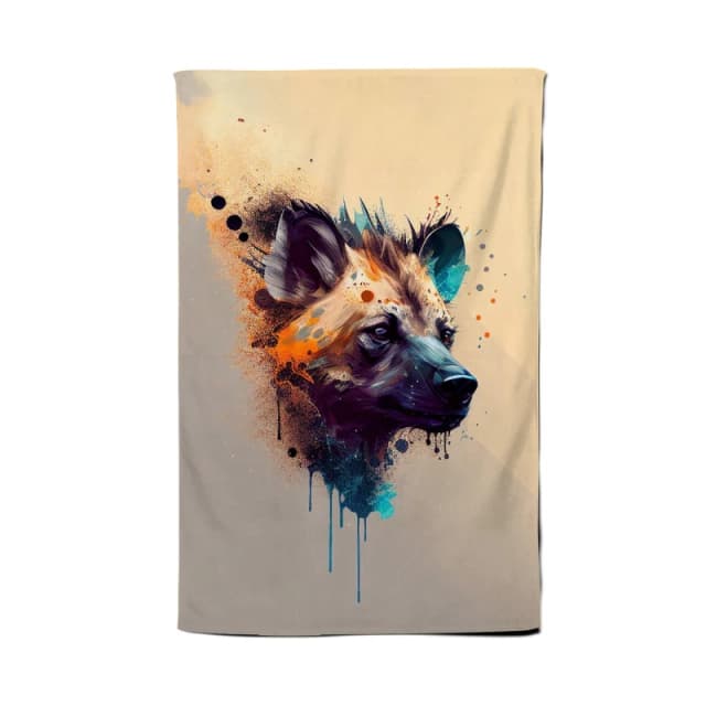 Warren Reed - Designer Hyena Face Splashart Light Background Tea Towel in Brown Brown Unisex