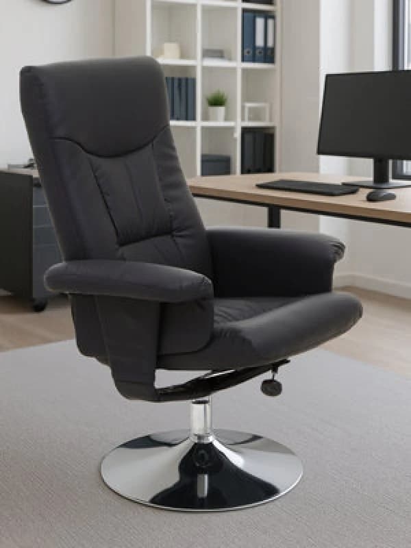 Orsina Comfortable Black Leather Effect Recliner, Modern Retro Recliner For Livingroom, Functional Swivel Recliner