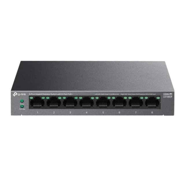 TP Link LiteWave 8-Port Gigabit Desktop Switch with 8-Port PoE+ LS108GP