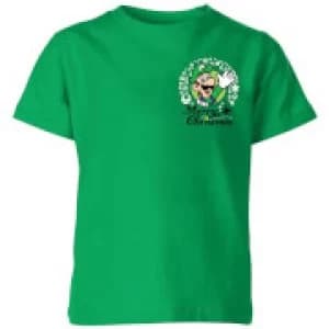 Nintendo Super Mario Luigi Merry Christmas Pocket Wreath Kid's T-Shirt - Kelly Green - 11-12 Years