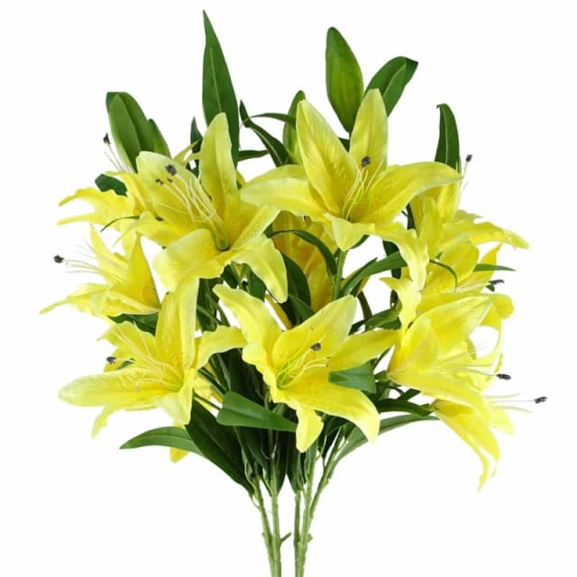 Leaf Pack of 6 x 100cm Large Yellow Lily Stem - 3 Flowers Yellow unisex