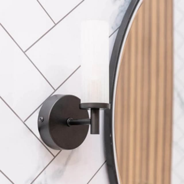 ValueLights ValueLights Canya Single IP44 Rated Bathroom Frosted Reeded Glass Wall Light with LED Bulb in Black One Size Unisex 5059406034091