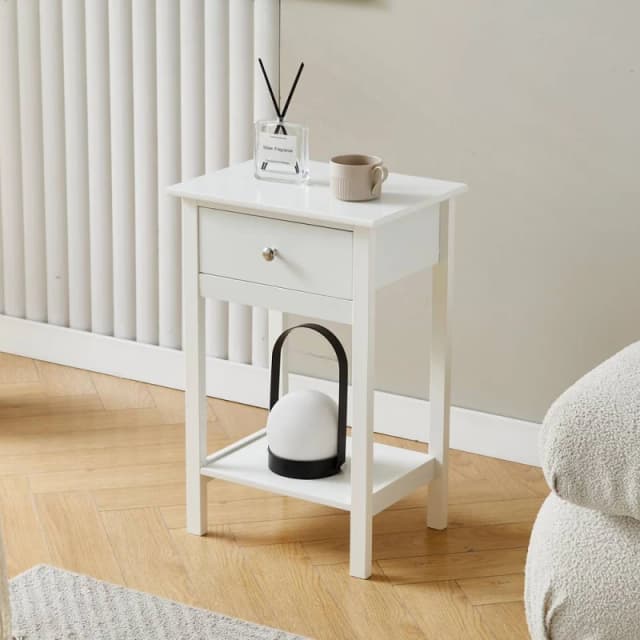 MCC Direct Set of 2 Solid Wooden Bedside Table with Open Shelf & Drawer Arlo in White White Unisex