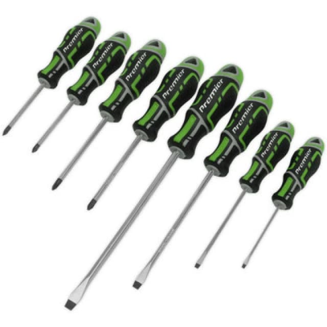 Loops 8 PACK Premium Soft Grip Screwdriver Set - Slotted & Phillips Various Size GREEN Green