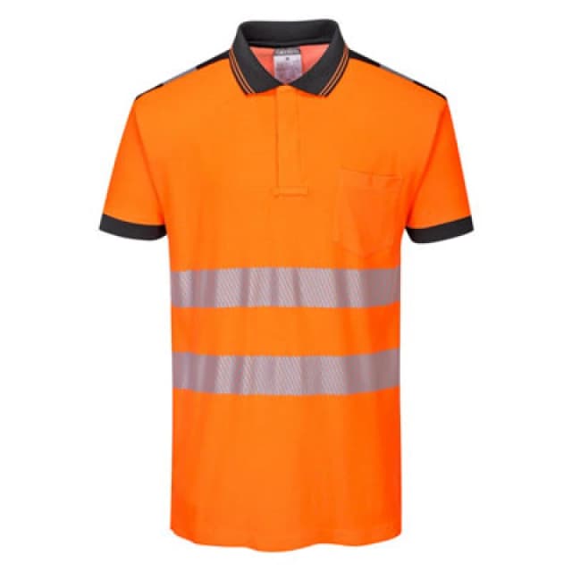 Portwest PW3 Hi Vis Cotton Comfort Polo Short Sleeve Shirt T180OBRXS Colour: Orange / Black