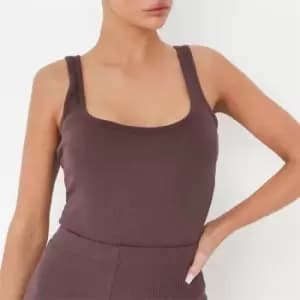 Missguided Rib Extreme Scoop Back Bodysuit - Brown
