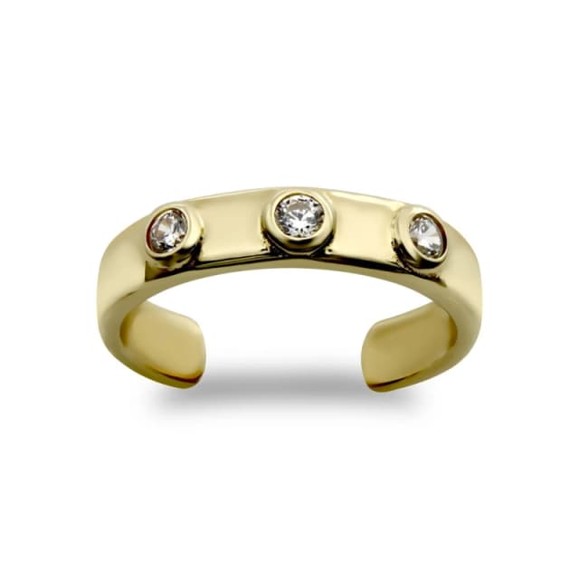 Jewelco London 9ct Gold CZ Trilogy Band Toe Ring - JTR009 Gold female