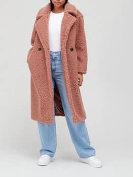 UGG Gertrude Long Teddy Coat - Pink, Camel Size M Women