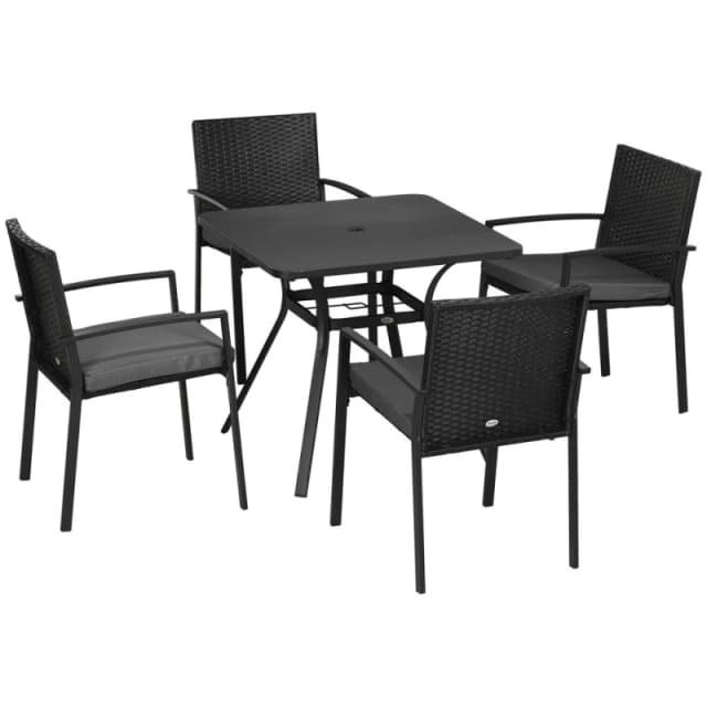 Outsunny 4 Seater Rattan Garden Dining Set - Black 861-091V70BK