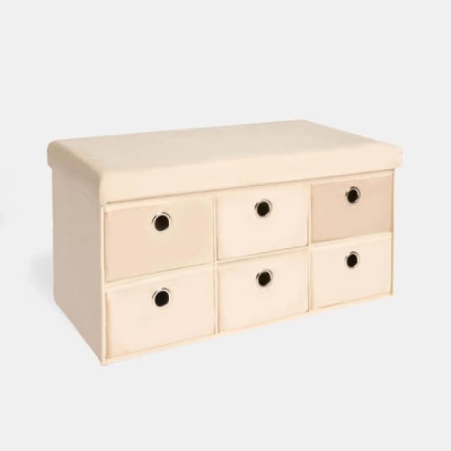 OHS OHS Storage Cube Unit 6 Draw Ottoman Space Saving Velvet Chest Shoe Organiser in Natural Natural One Size Unisex 5027434232918