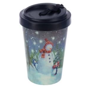 Jan Pashley Christmas Snowman Reusable Screw Top Bamboo Composite Travel Mug