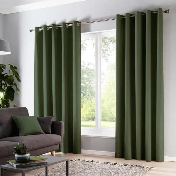Fusion Sorbonne 100% Cotton Eyelet Lined Curtains, Bottle Green, 46 x 72" - Fusion SNEBO46726LUU