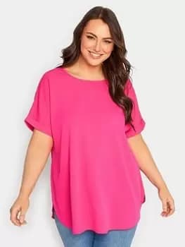 Yours Short Sleeve Boxy Top - Hot Pink, Size 16, Women