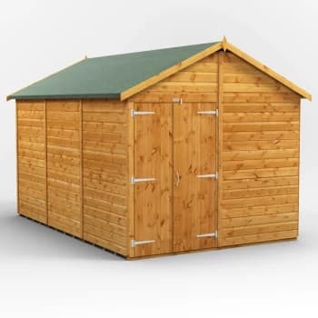 12x8 Power Windowless Apex Double Doors Garden Shed - Brown