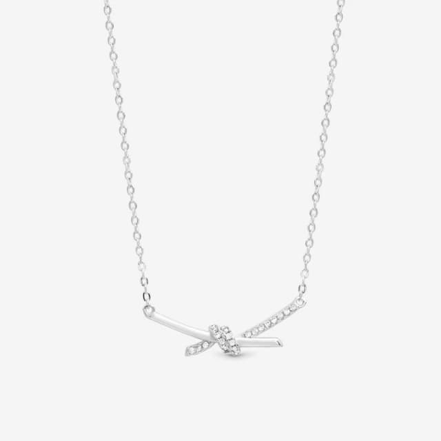 Simply Silver Sterling Silver 925 Pave Love Knot Necklace Silver female One Size