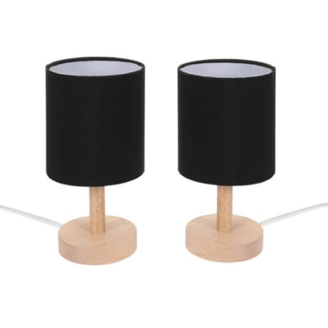 ValueLights Nelly Pair of Wooden Base Bedside Table Lamps Black